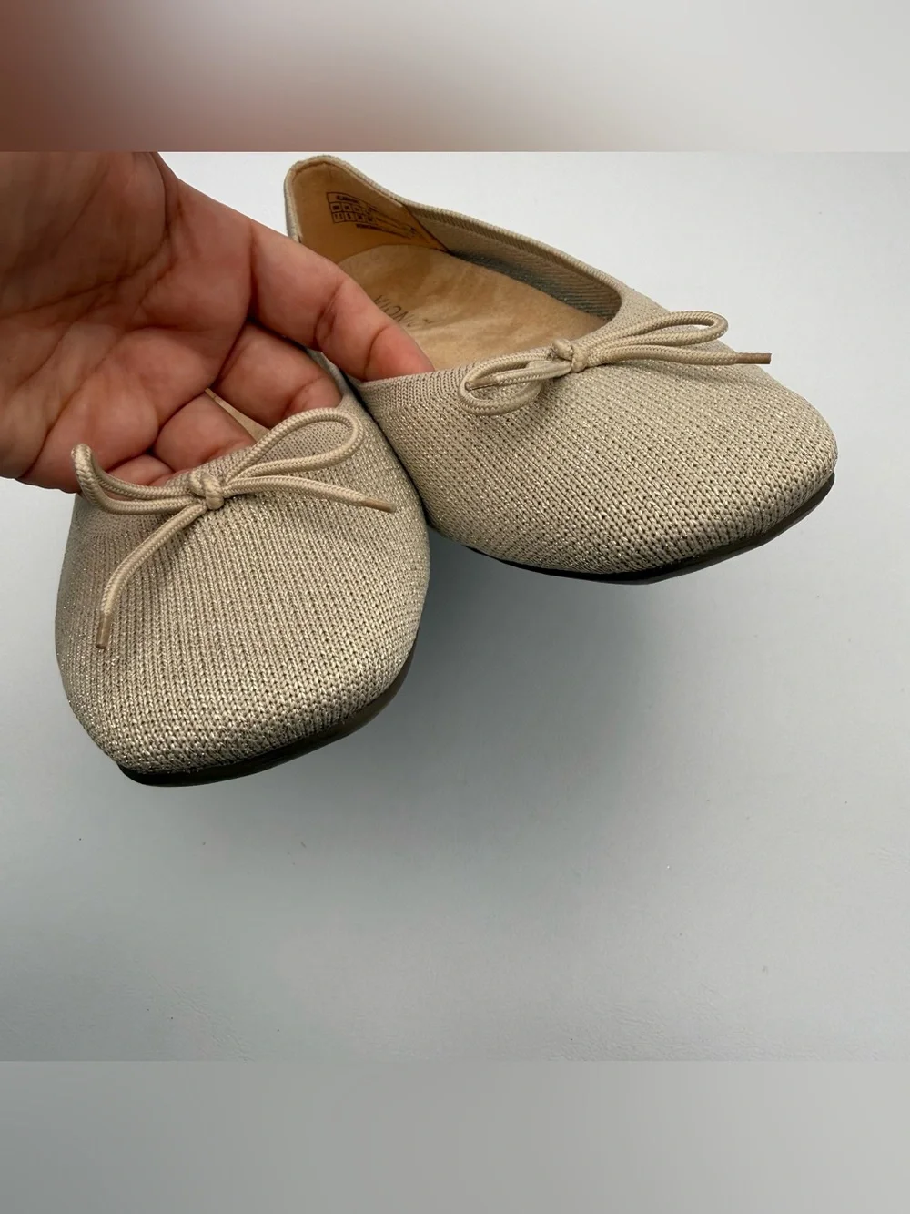 Vionic Klara Knit Ballet Flat Neutral Comfortable Ortho Gold Bow Shimmer 7.5 Y2K